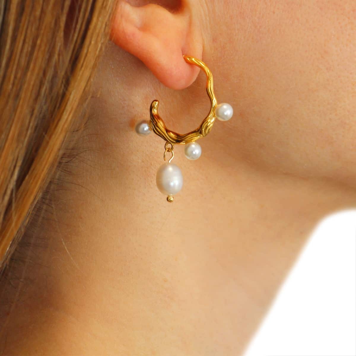 Aros perlas CPE201 dorado anartxy plateado acero