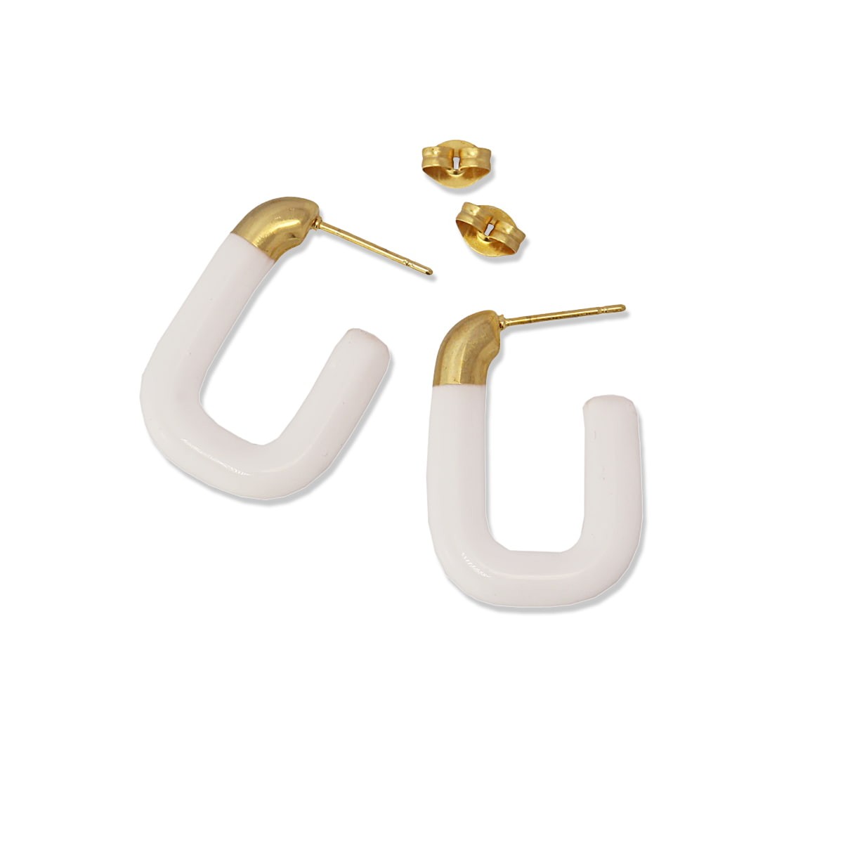 pendientes aros rectangulares acero esmalte blanco