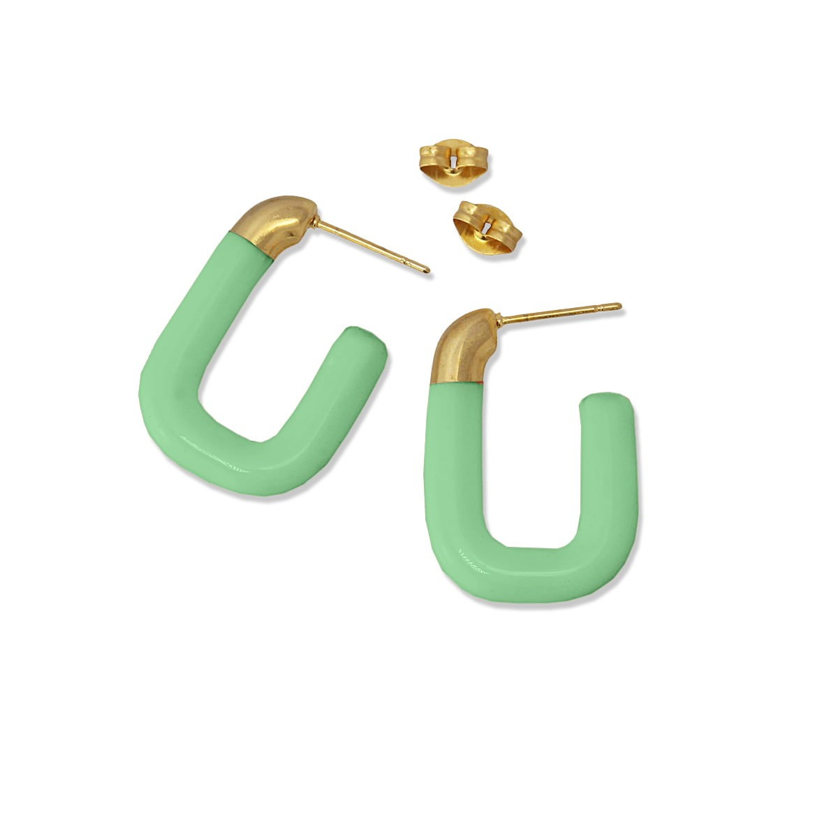 pendientes aros rectangulares acero esmalte verde