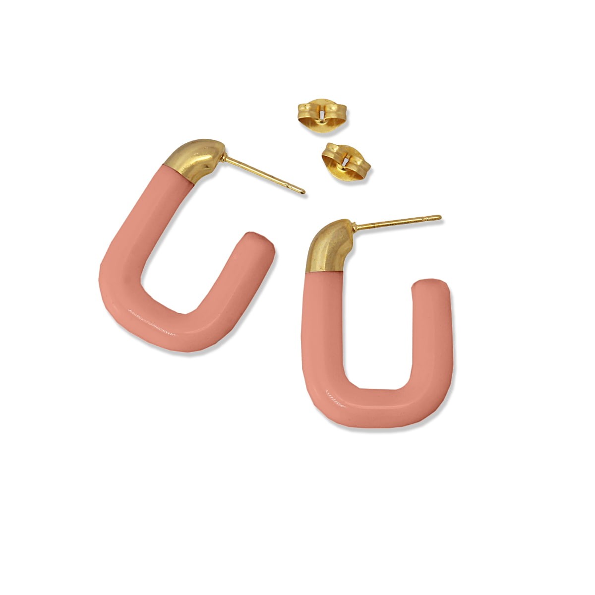 pendientes aros rectangulares acero esmalte rosa