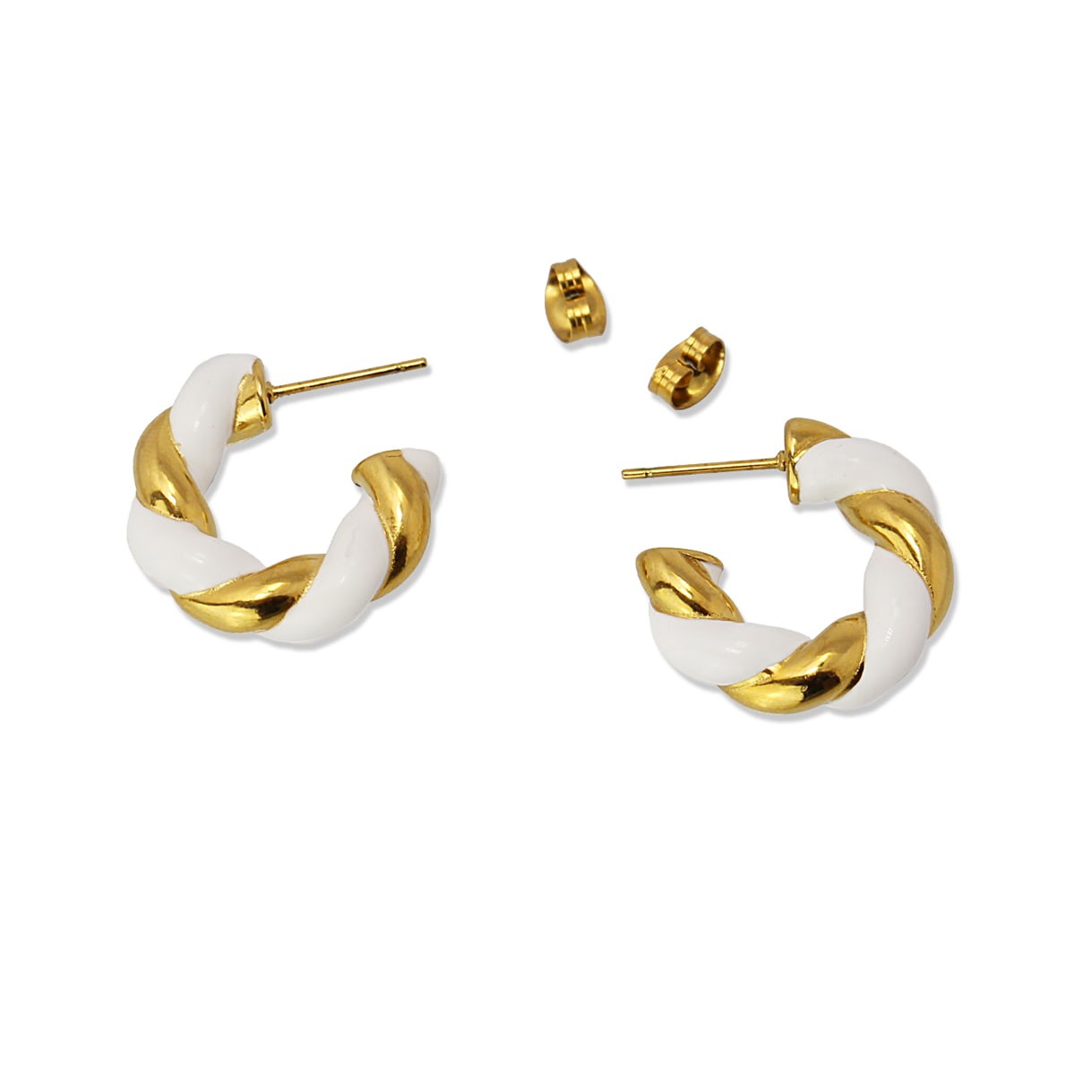 pendientes aros acero diseño soga blanco dorado