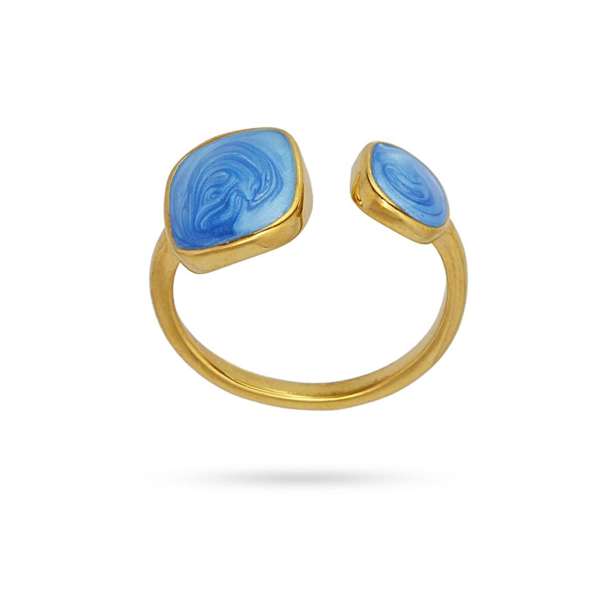 anillo acero dorado abierto detalles esmalte anartxy azul