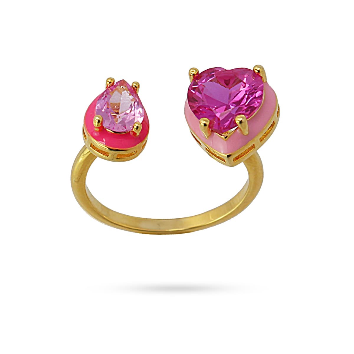 anillo abierto acero dorado circonitas corazón rosa