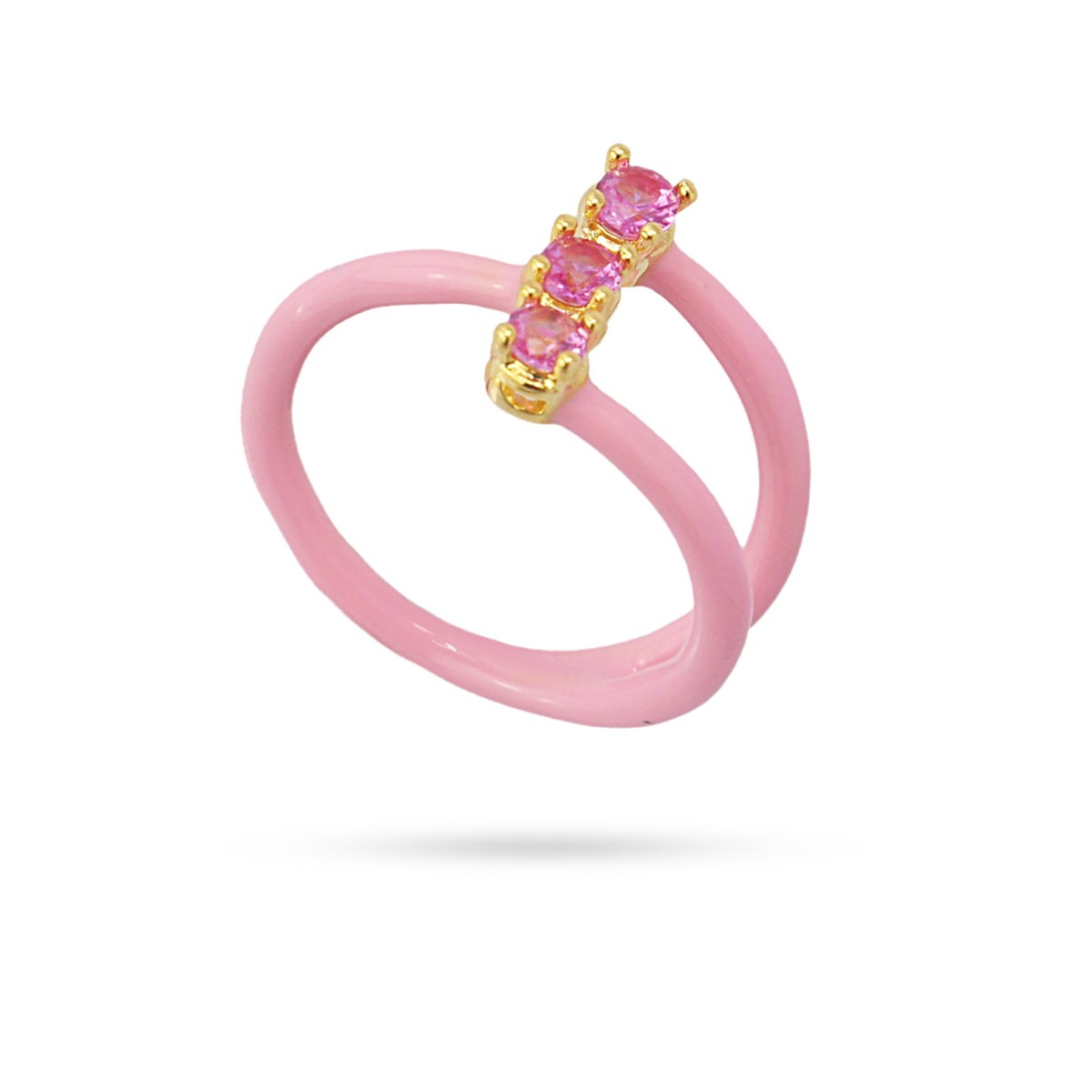 anillo ajustable acero esmaltado lineas circonitas color anartxy rosa
