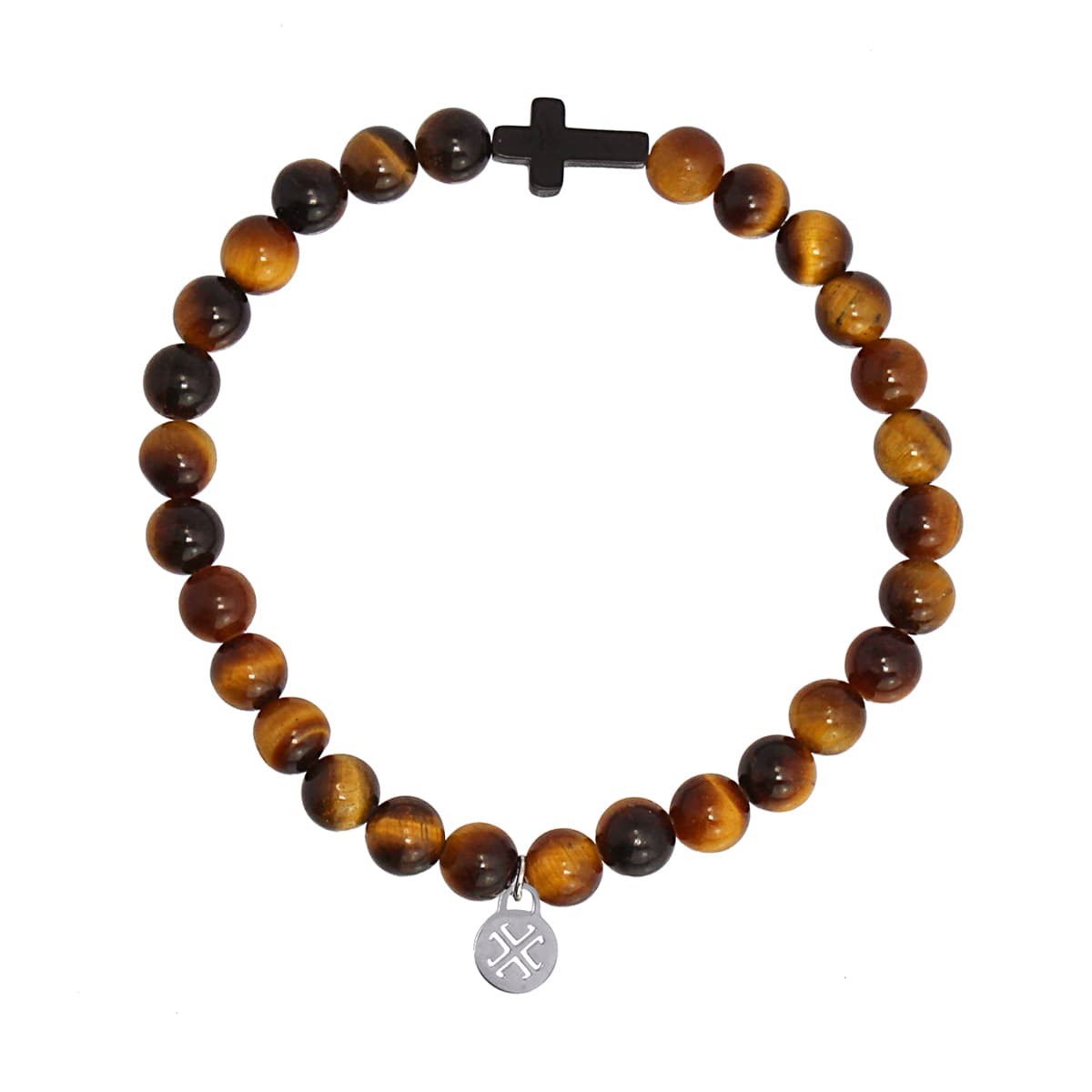 pulsera elastica hombre bolitas piedra natural cruz anartxy marrón