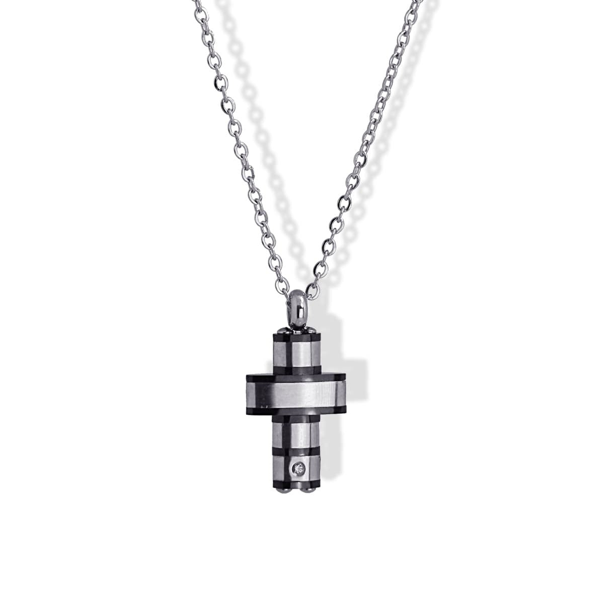 collar hombre acero cruz negro circonita