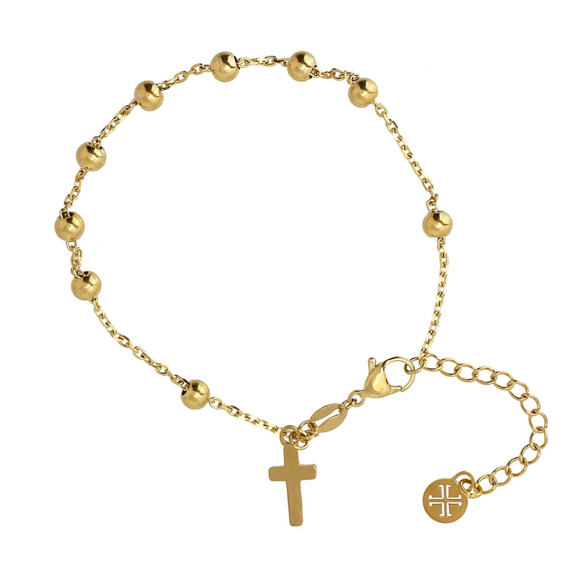 pulsera hombre acero rosario cruz anartxy oro