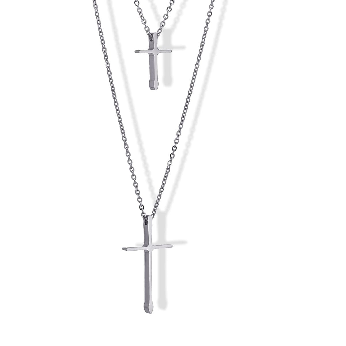collar doble acero colgantes dos cruces latinas