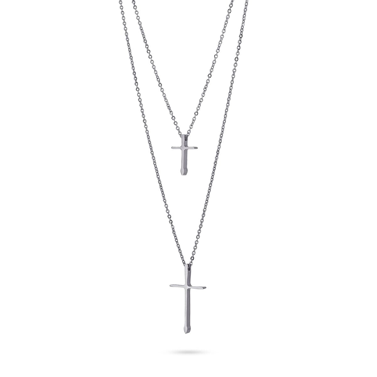 collar doble acero colgantes dos cruces latinas anartxy