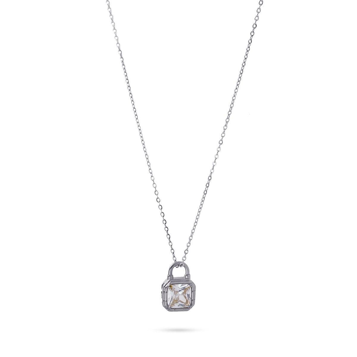 collar corto acero colgante candado circonita anartxy