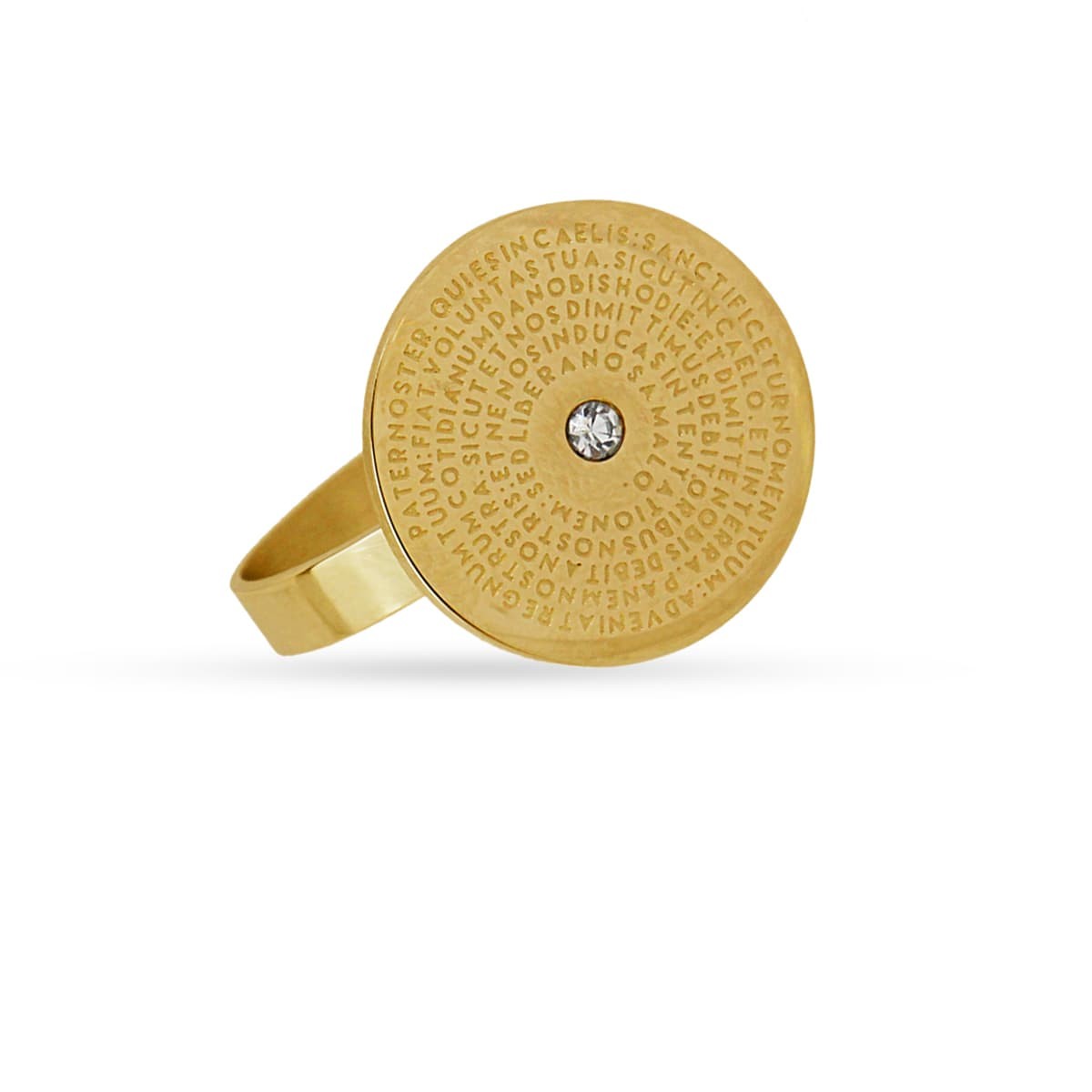 anillo ajustable acero circonita grabado texto versículo biblia oro