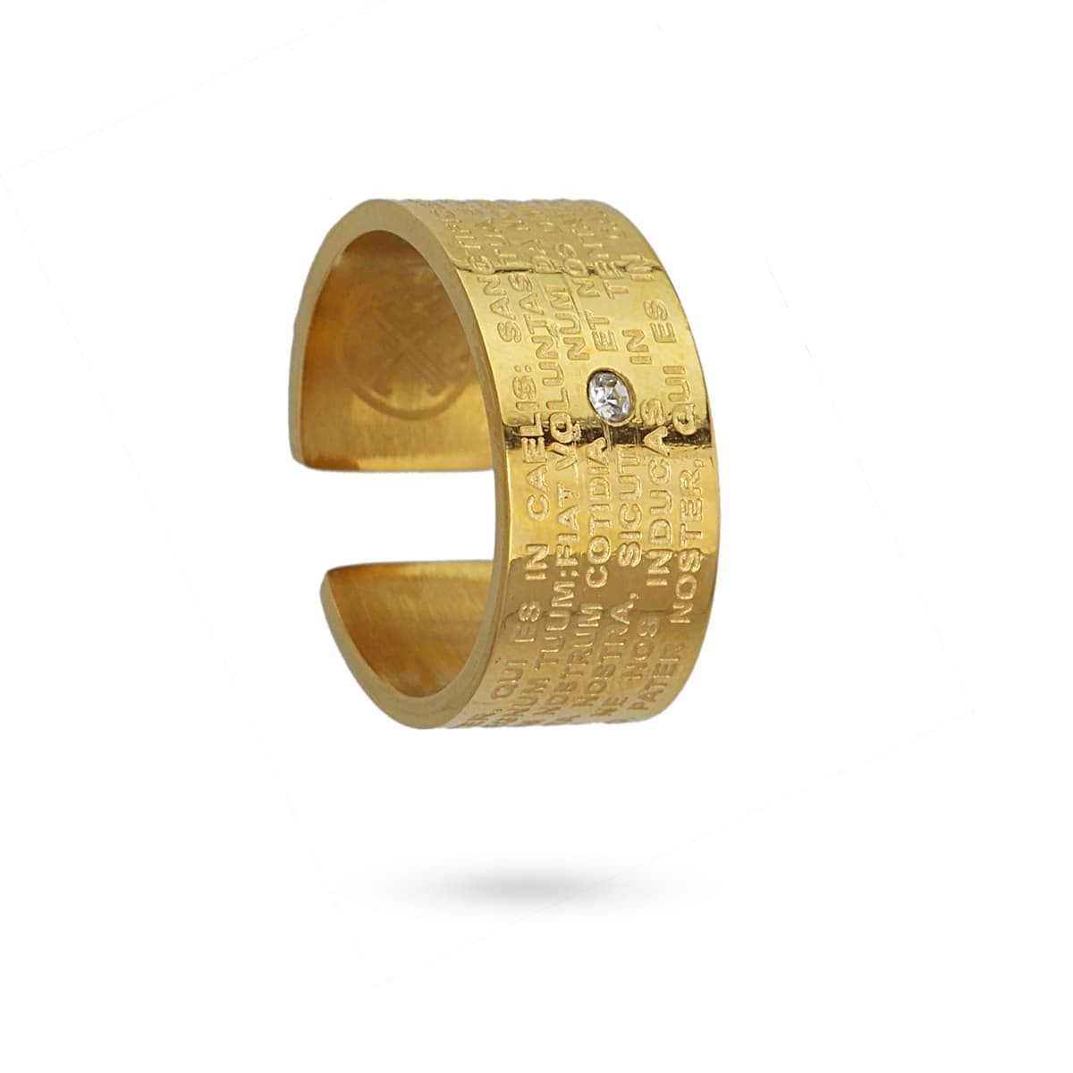 anillo acero quirúrgico grabado versículo biblia circonita oro