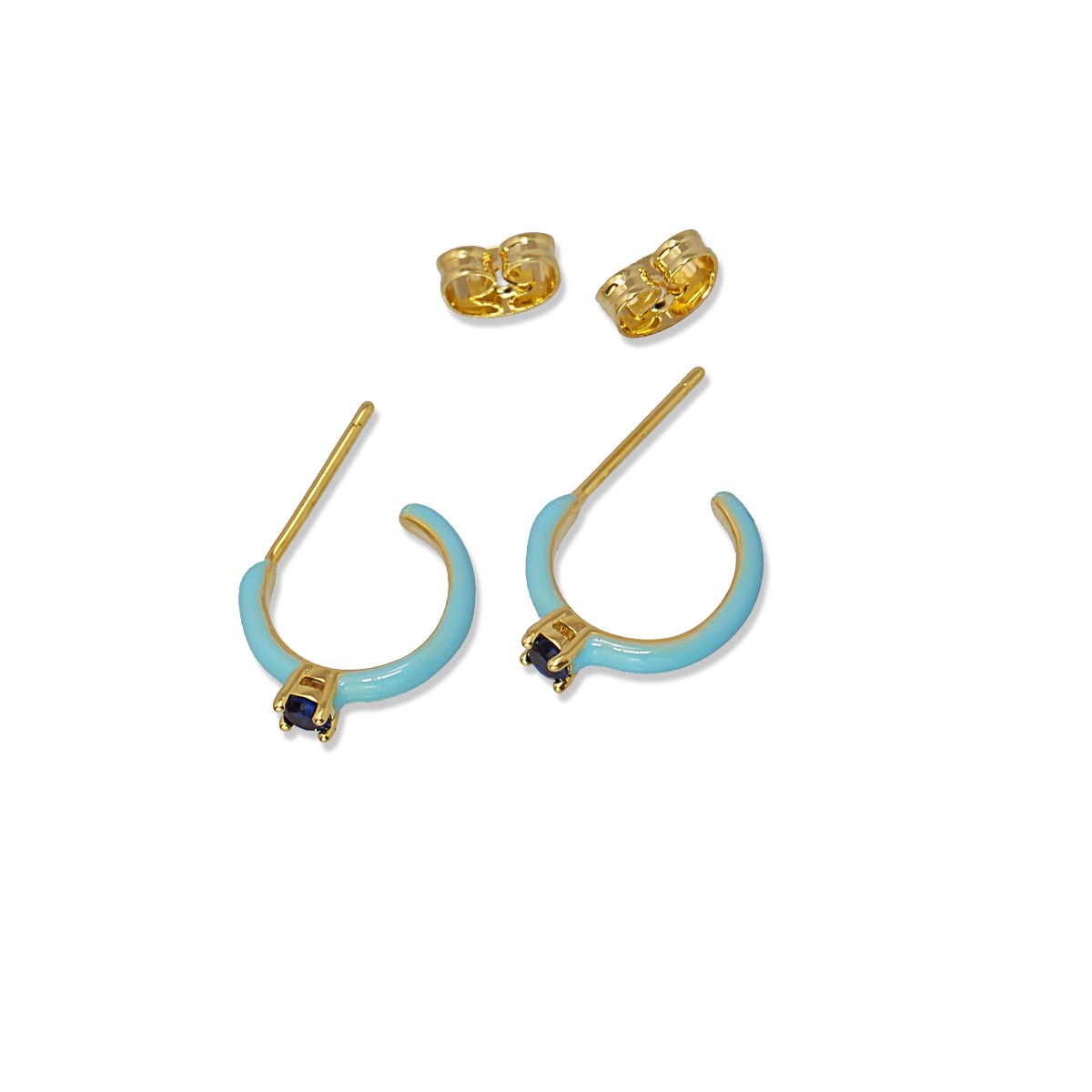 mini aros acero esmaltado circonita color azul