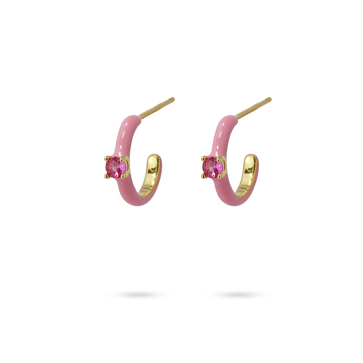 mini aros acero esmaltado circonita color rosa anartxy