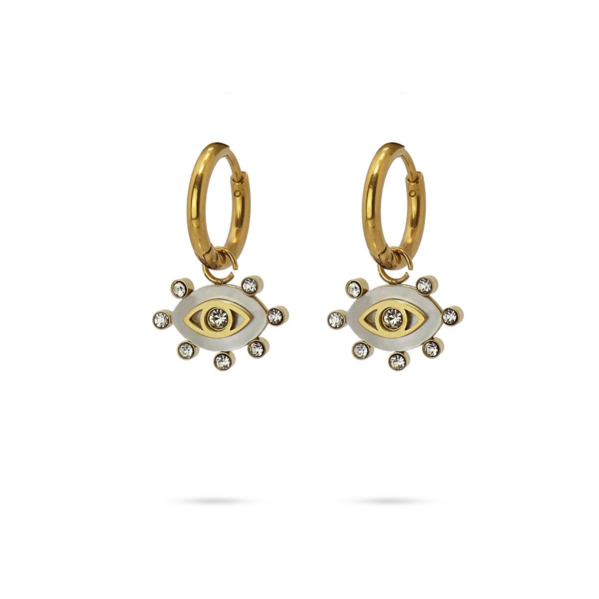 pendientes mini aros abalorio ojo piedra natural circonitas acero blanco anartxy