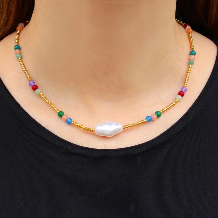 Collar piedra natural y perla BCO564 mujer
