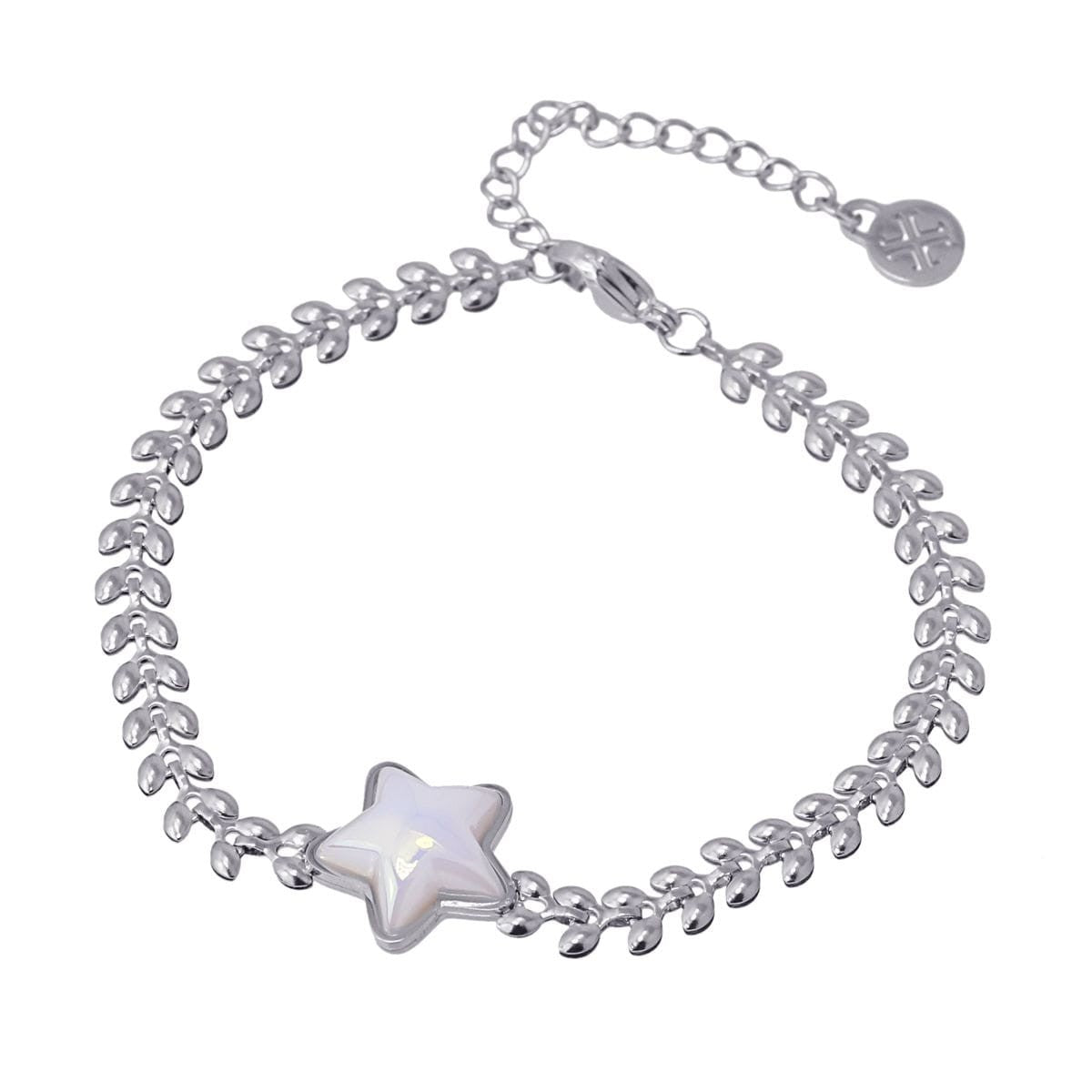 pulsera acero cadena hojas detalle estrella nácar anartxy plata