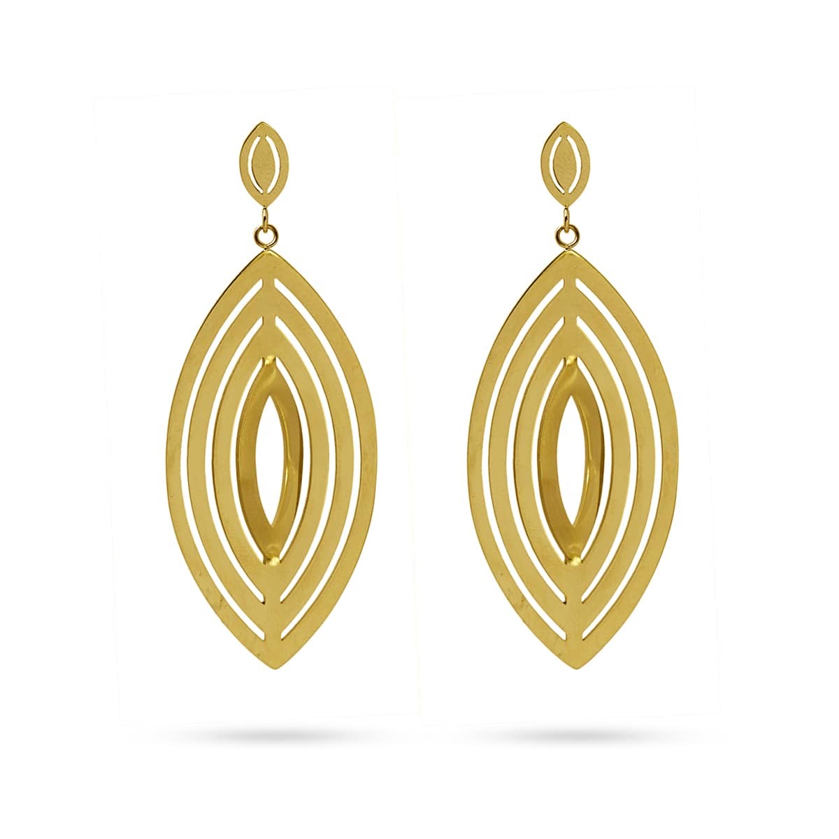 pendientes largos acero quirúrgico geométricos lineas hoja anartxy oro