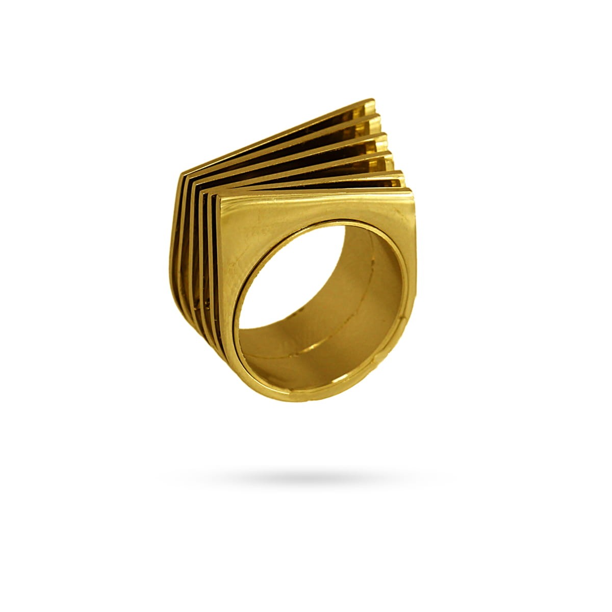 anillo acero quirúrgico geométrico lineas paralelas pico anartxy oro