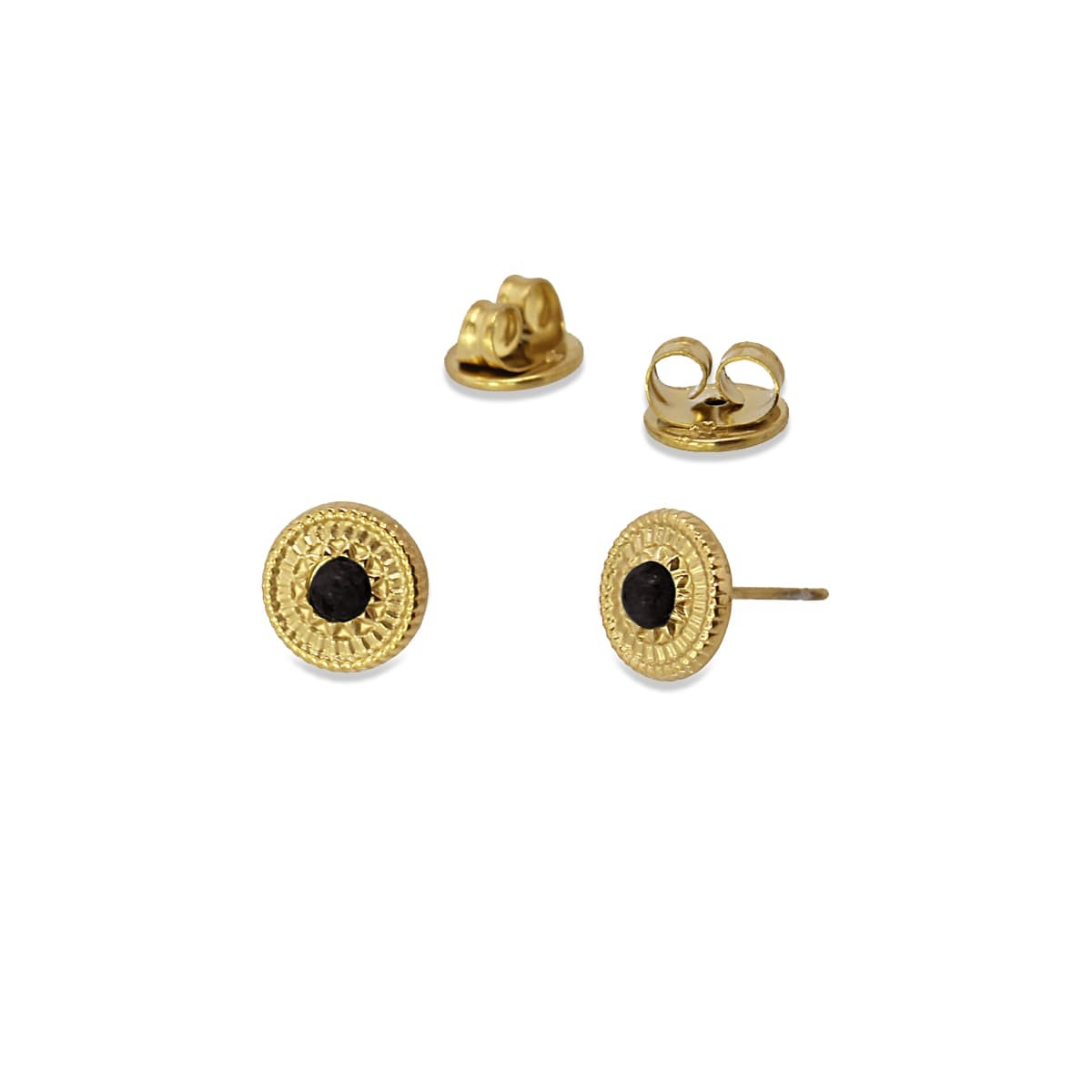pendientes pequeños acero circulo detalle piedra natural negro