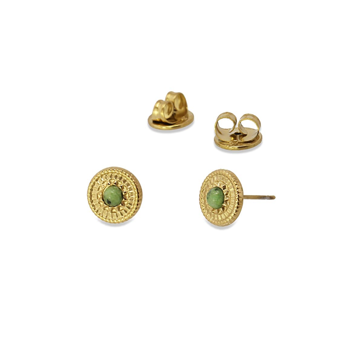 pendientes pequeños acero circulo detalle piedra natural verde