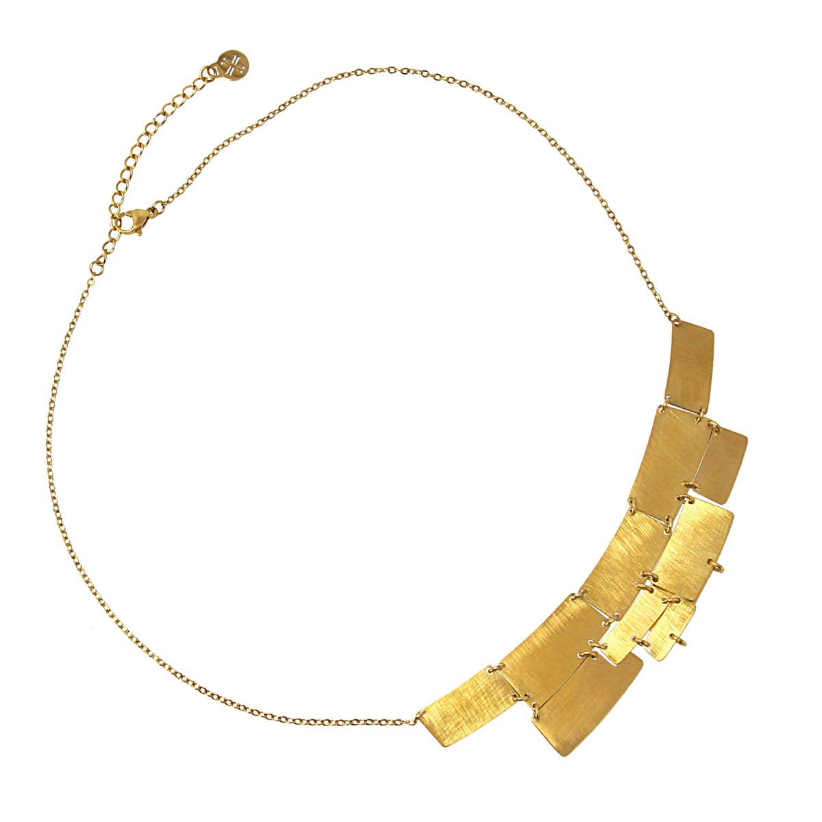 collar corto acero racimo geométrico rectángulos oro