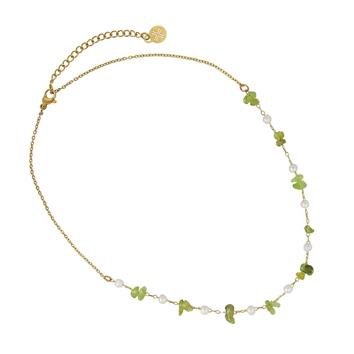 collar corto piedra natural perlas acero verde 2