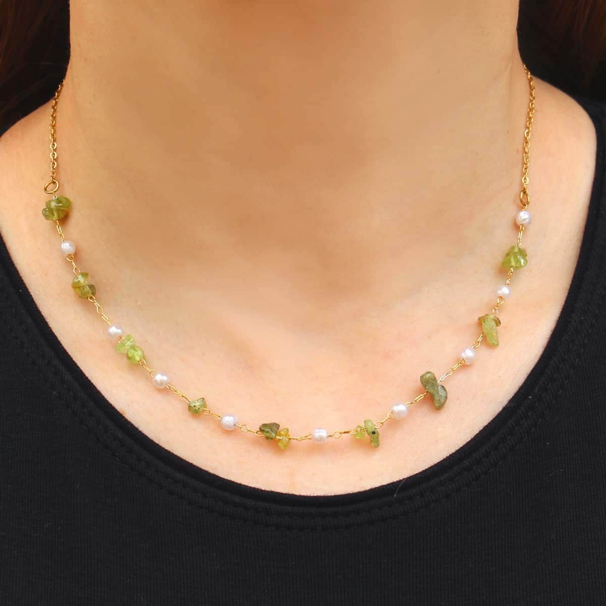 Collar piedra y perlas BCO625ver