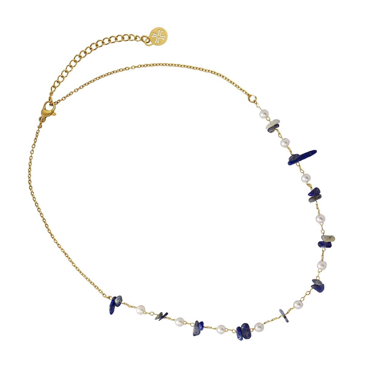 Collar piedra y perlas BCO625 azul
