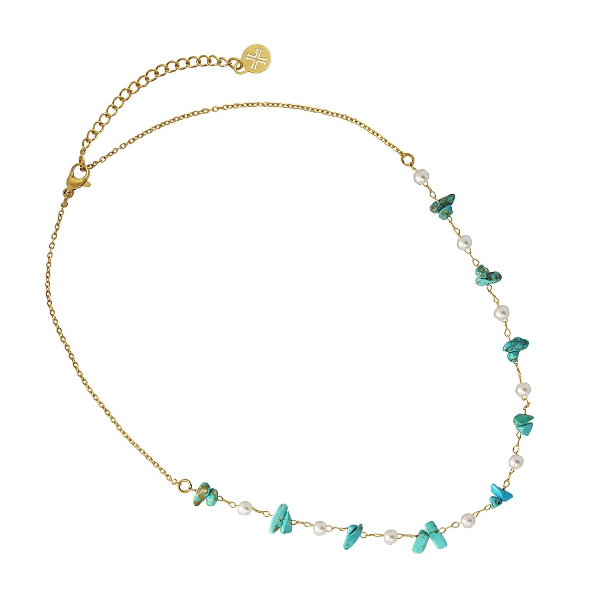 Collar piedra y perlas BCO625 turquesa