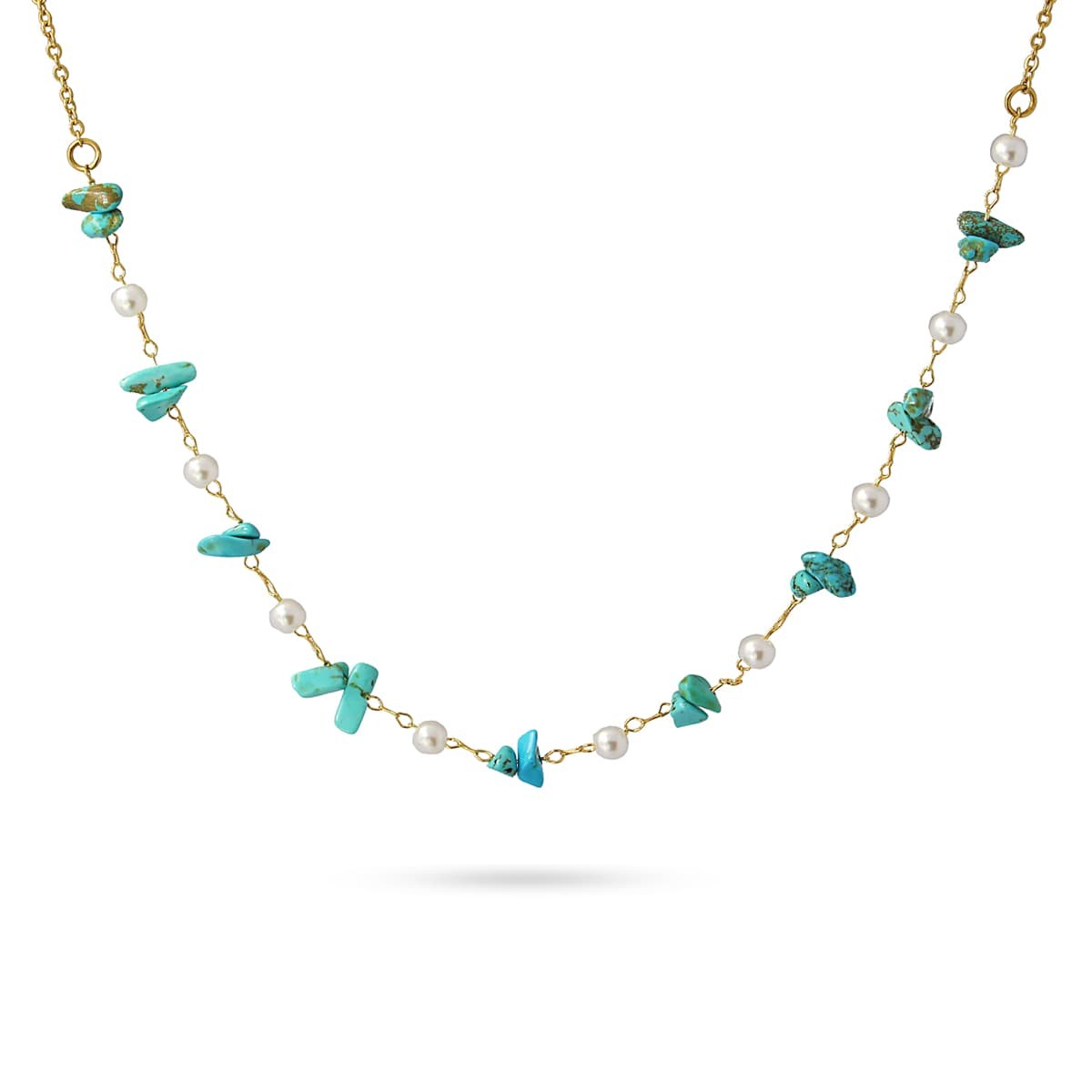 collar corto piedra natural perlas acero verde turquesa