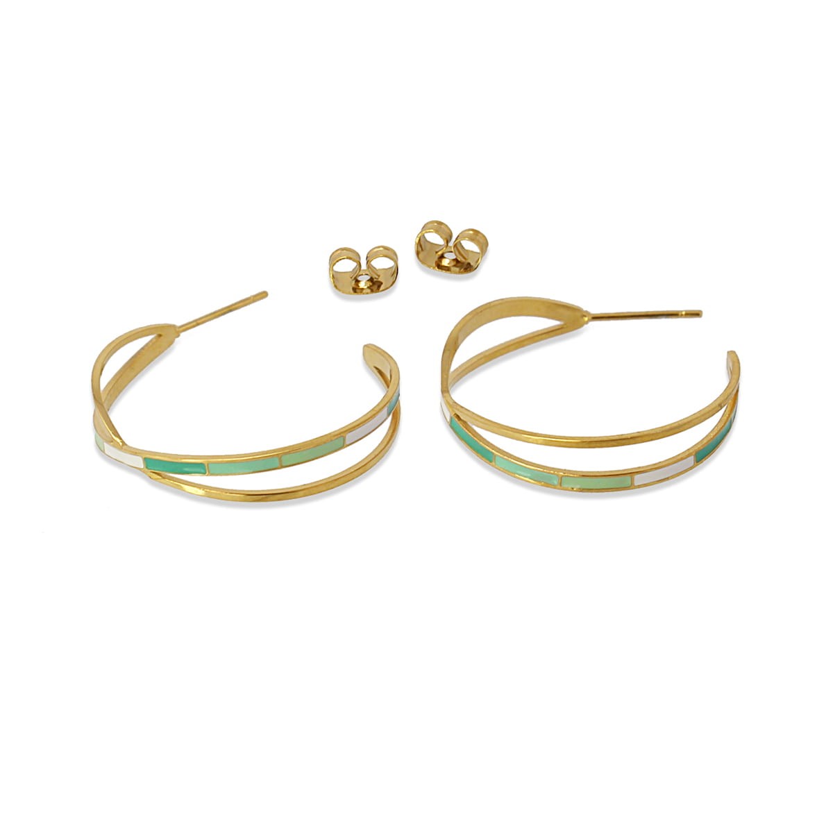 pendientes aros acero cruzados esmaltado verde