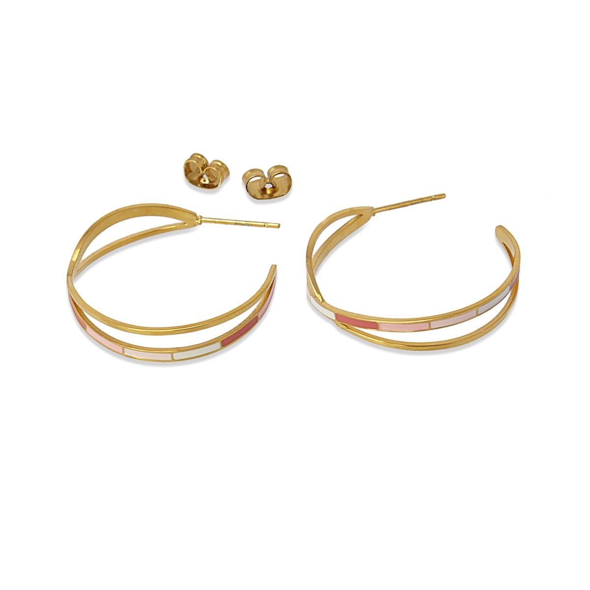 pendientes aros acero cruzados esmaltado rosa
