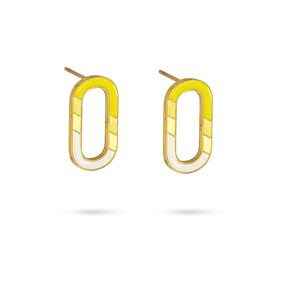 pendientes botón ovalados acero esmaltado bandas anartxy amarillo