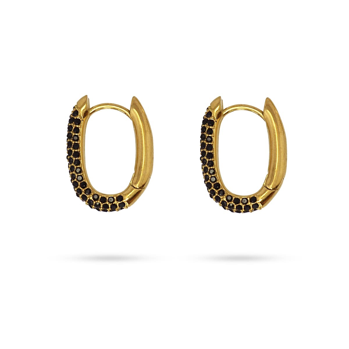 pendientes aros acero dorado circonitas anartxy negro