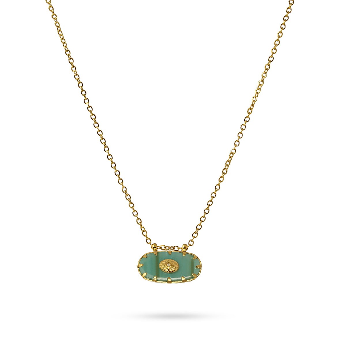 collar acero detalle oval piedra natural circonita verde