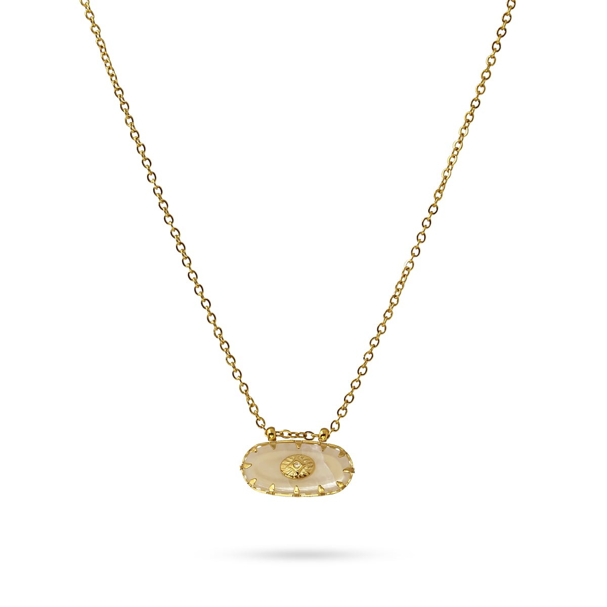collar acero detalle oval piedra natural circonita blanco