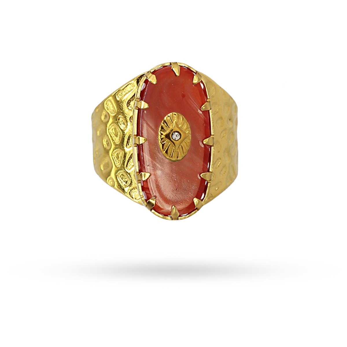anillo maxi acero sello piedra natural circonita anartxy naranja