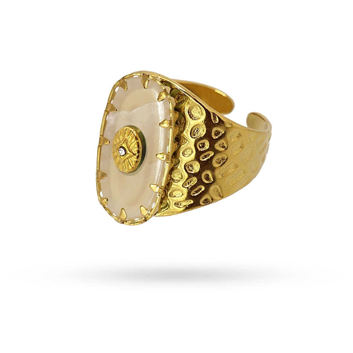anillo maxi acero sello piedra natural circonita anartxy blanco