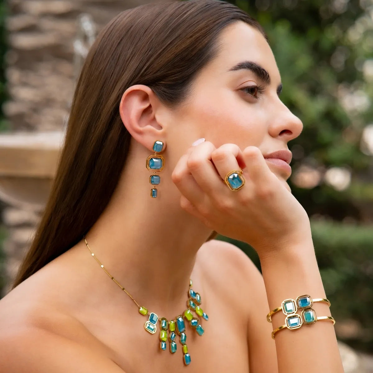 CONJUNTO PIXELS AZUL, anillo, collar, pendientes, pulsera Anartxy