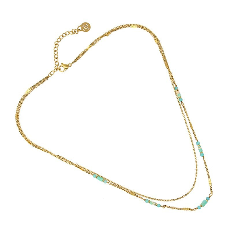 Collar doble con piedras turquesa 2