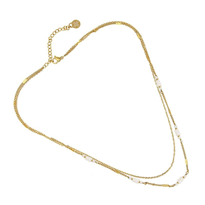 Collar doble con piedras blanco 2