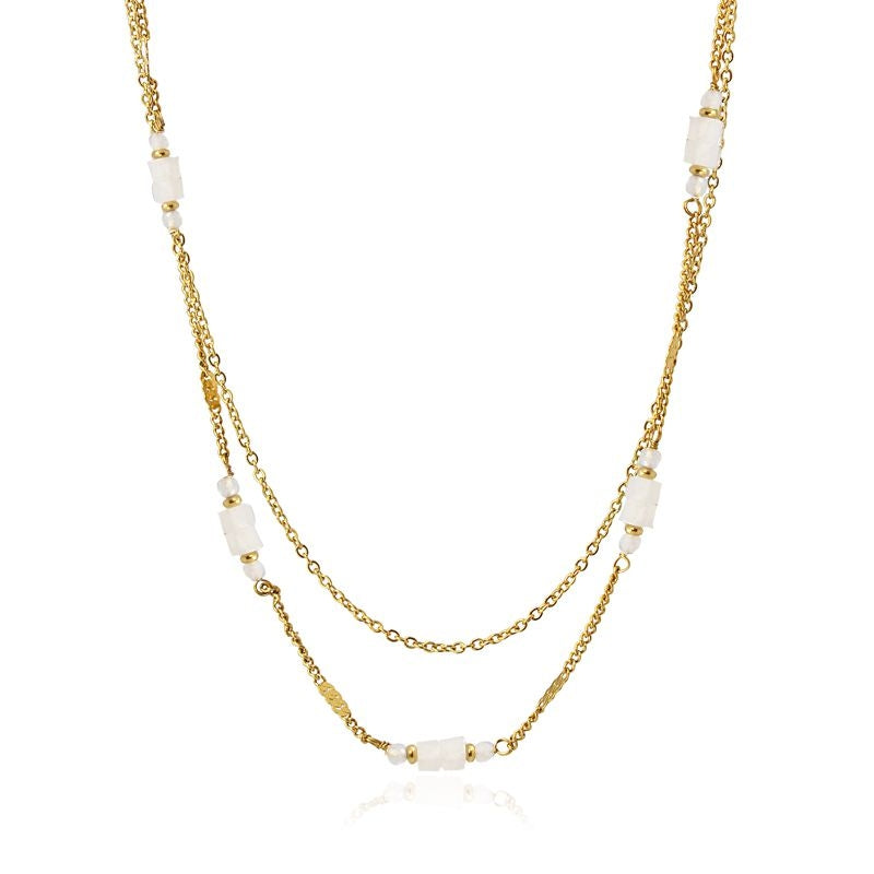Collar doble con piedras blanco