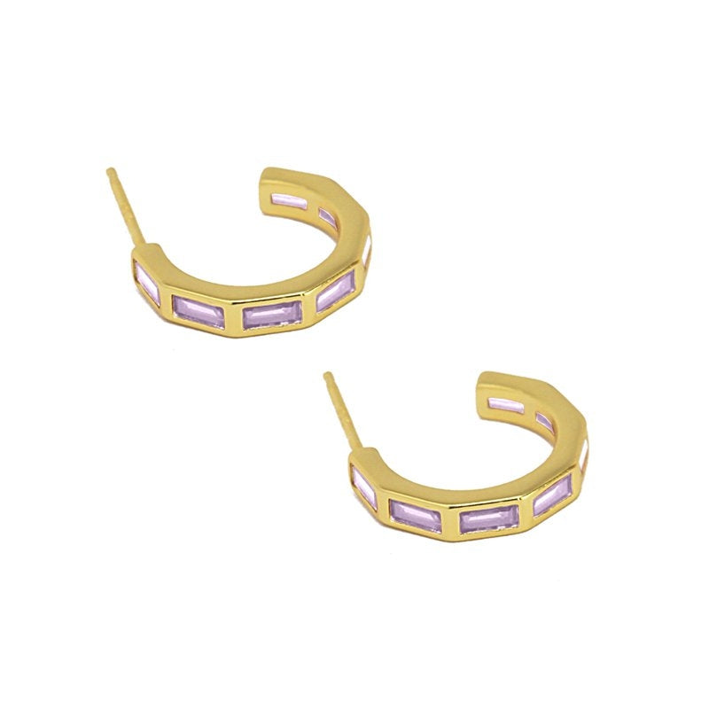 Aros dorados con circonitas lila anartxy