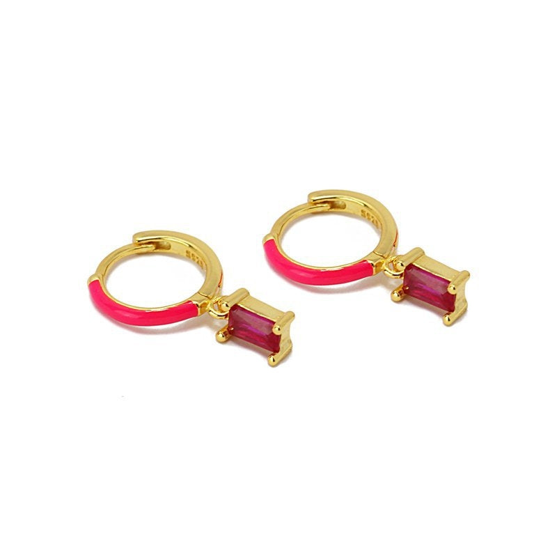 Aros plata con circonita fucsia 2
