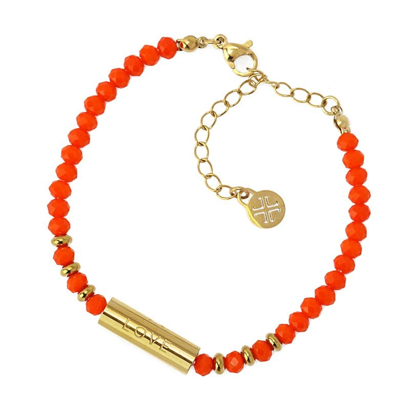Pulsera de cuentas de acero baño dorado cristal coloreado naranja