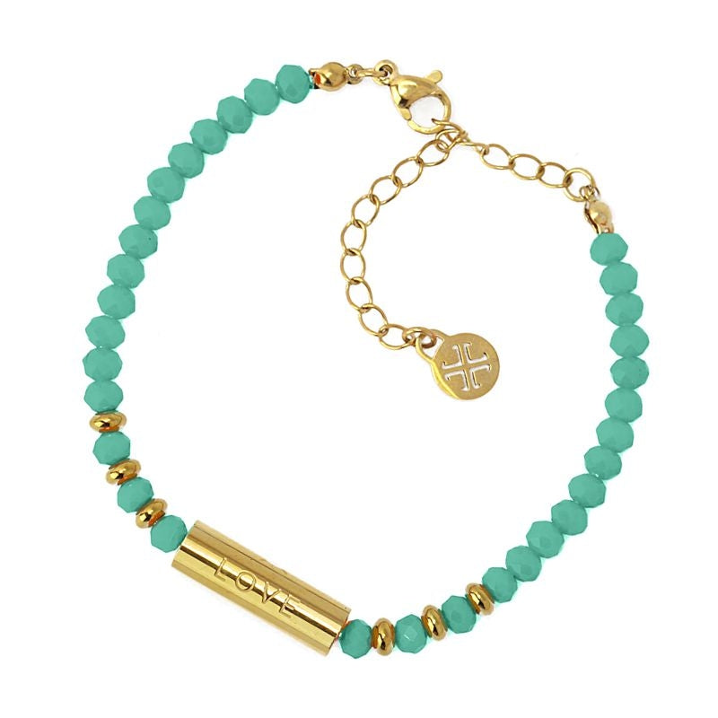 Pulsera de cuentas de acero baño dorado cristal coloreado