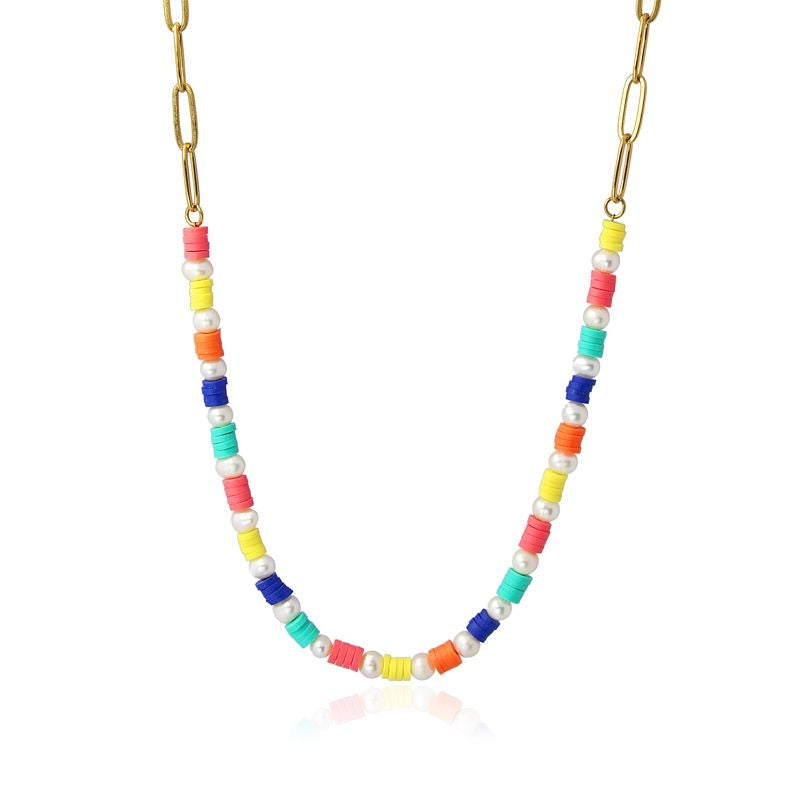 Collar acero quirúrgico dorado cadena eslabones goma Heishi