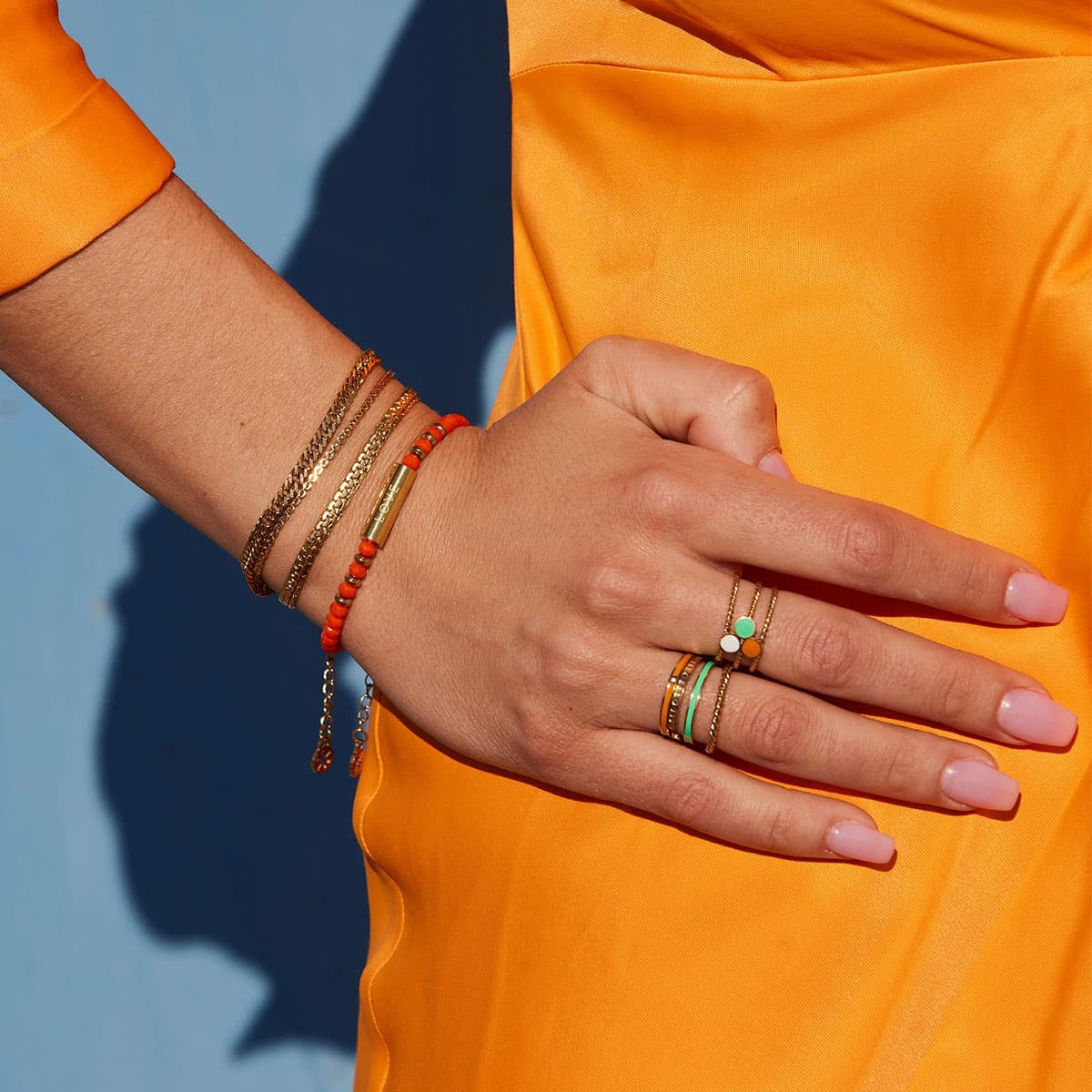 Pulsera de cuentas de acero baño dorado cristal coloreado mujer