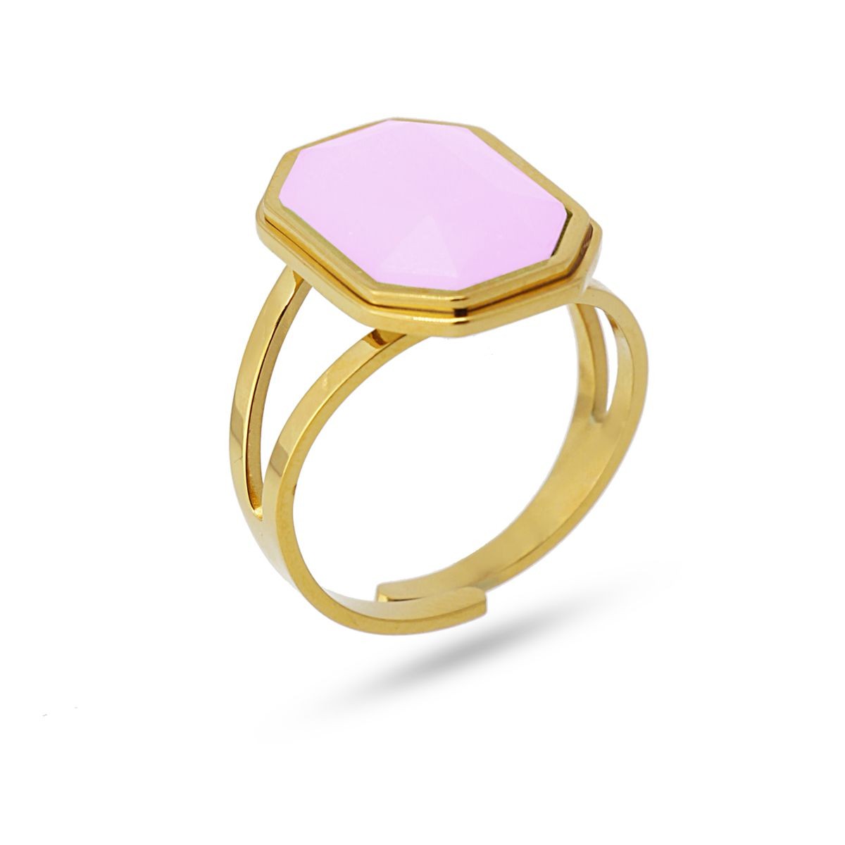 anillo hexagonal acero rosa anartxy